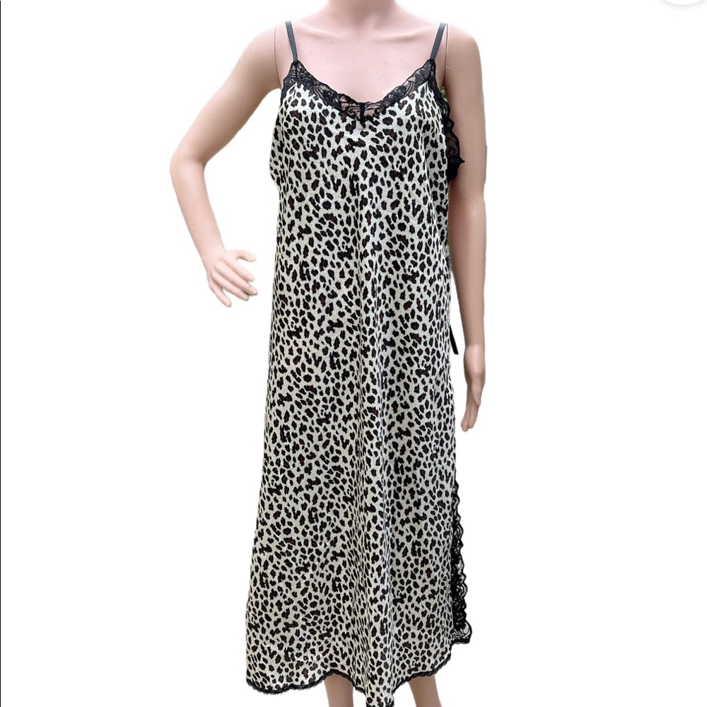 Vintage Cinema Exoile Gold Black Leopard Print Satin Nightgown